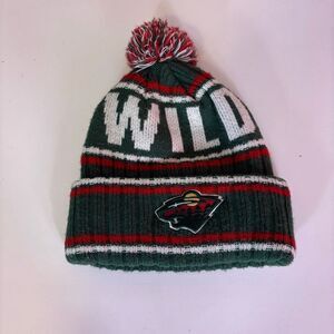 Minnesota Wild Hockey Green and Red Pom Pom Cuffed Winter Hat Unisex